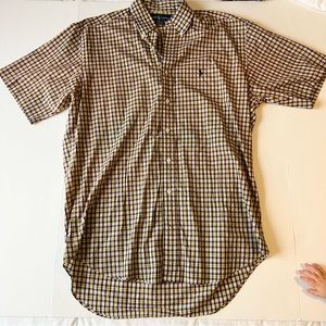 Ralph Lauren Blake 100% Cotton Purple/Yellow Short Sleeve Button Down Sh…